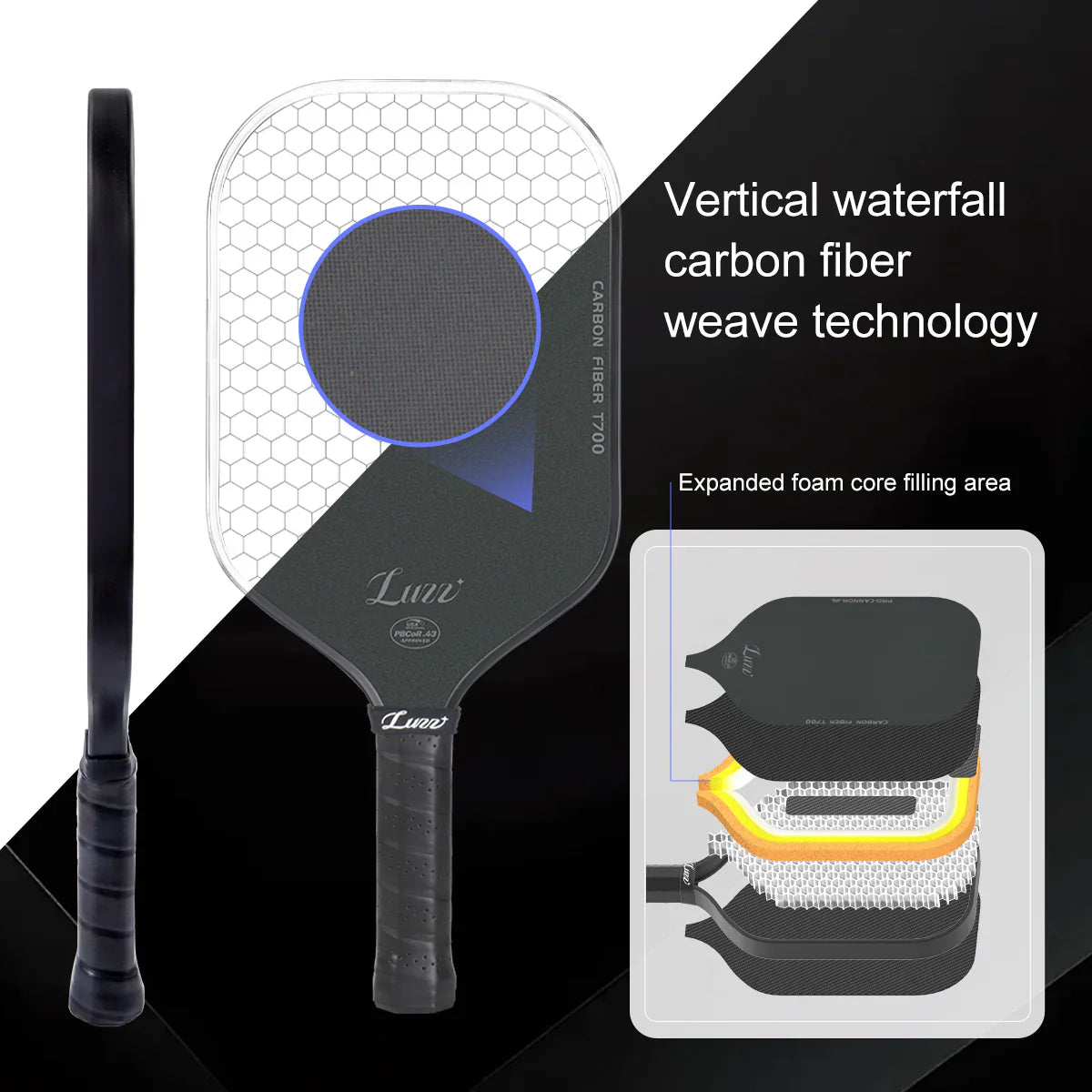 LUZZPICKLEBALL CANNON PADDLE T700 CARBON FRICTION SURFACE|THERMOFORMED