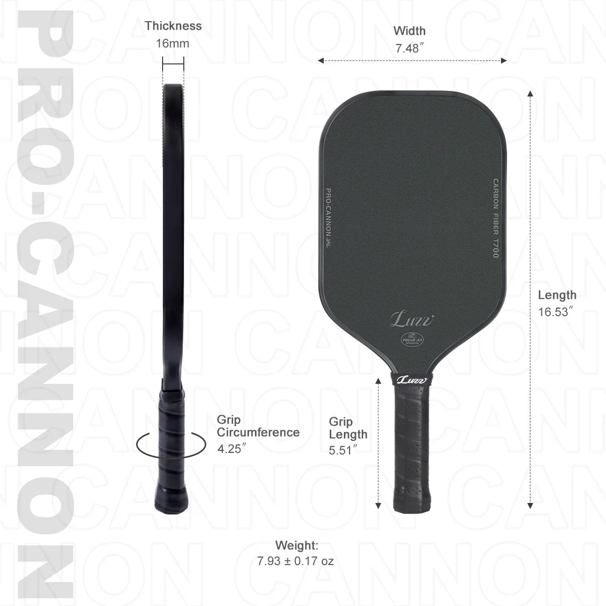 LUZZPICKLEBALL CANNON PADDLE T700 CARBON FRICTION SURFACE|THERMOFORMED